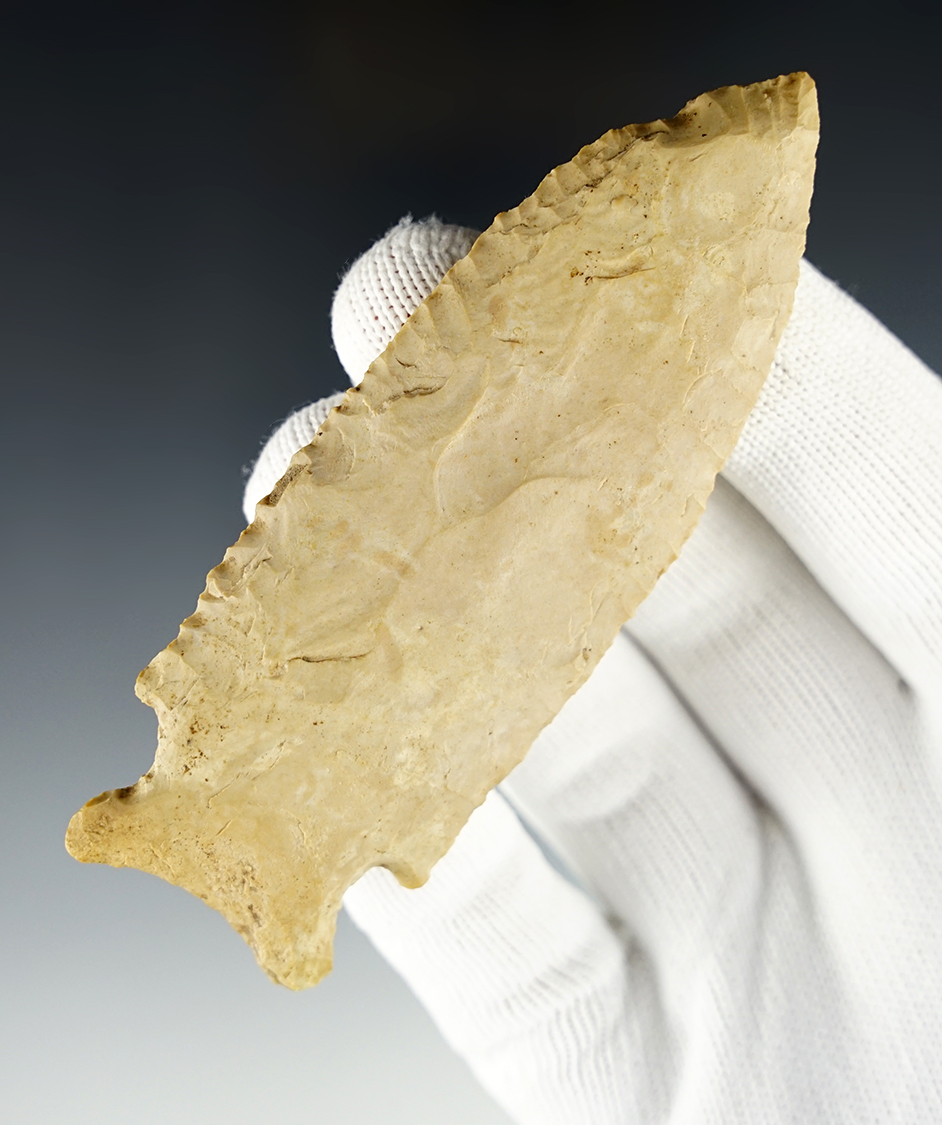 3 7/8" Tennessee Stilwell - patinated Ft. Payne Chert. A nice example of the type. Davis COA, G-8.