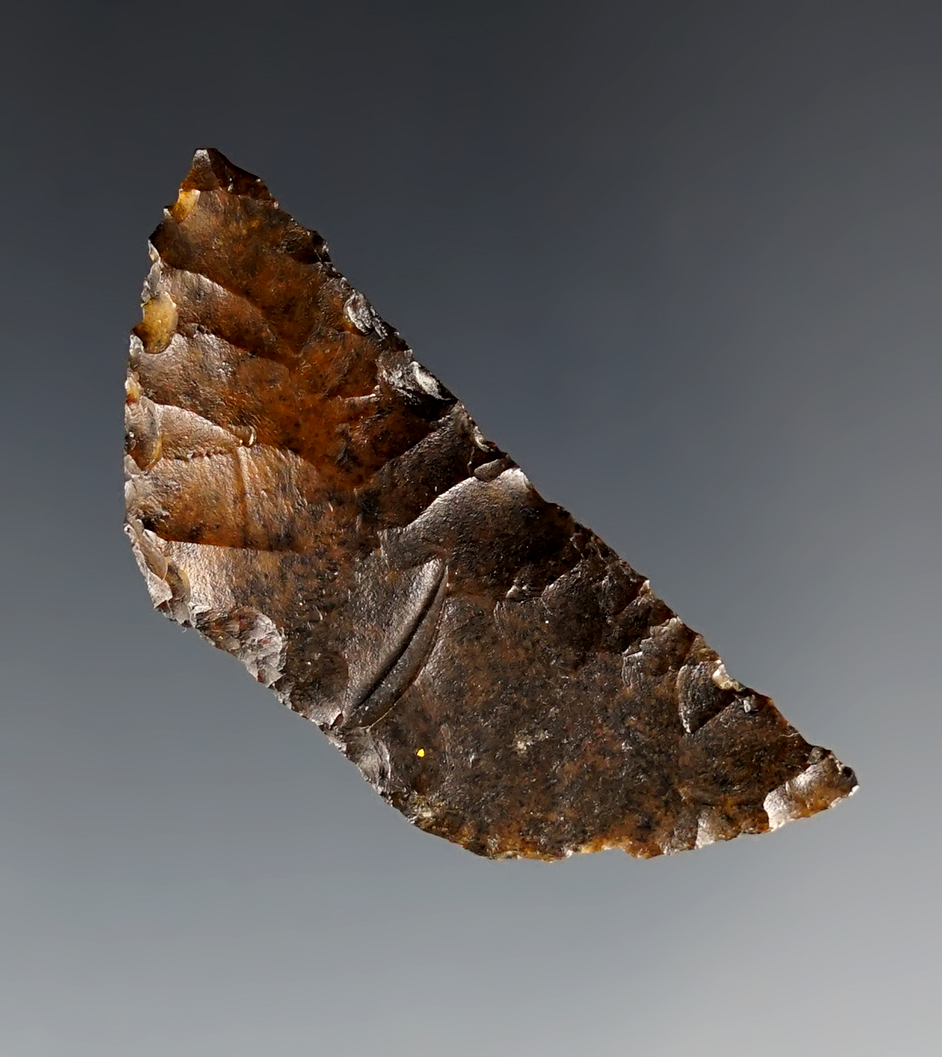 1 11/16" Crescent made from glossy dark brown Chert. Found in Lake Co., Oregon.