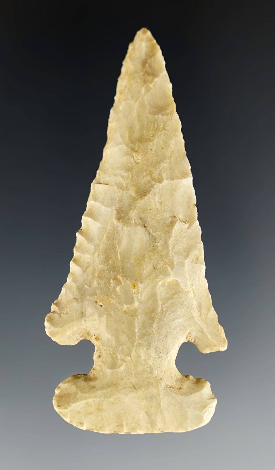 Superb 2 9/16"  Archaic Thebes E-Notch that is nicely beveled. Found in Amanda, Fairfield Co., OH.
