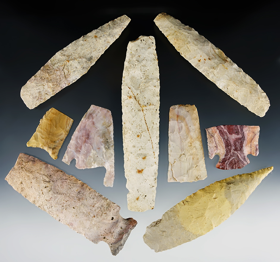 Set of 9 assorted Heartbreaker points found in Missouri. Some excellent restoration candidates!