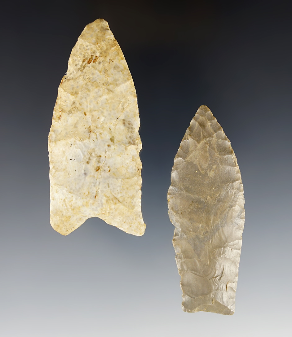 Pair of nicely made Midwest points including an Agate Basin and a Dalton. The largest is 3".