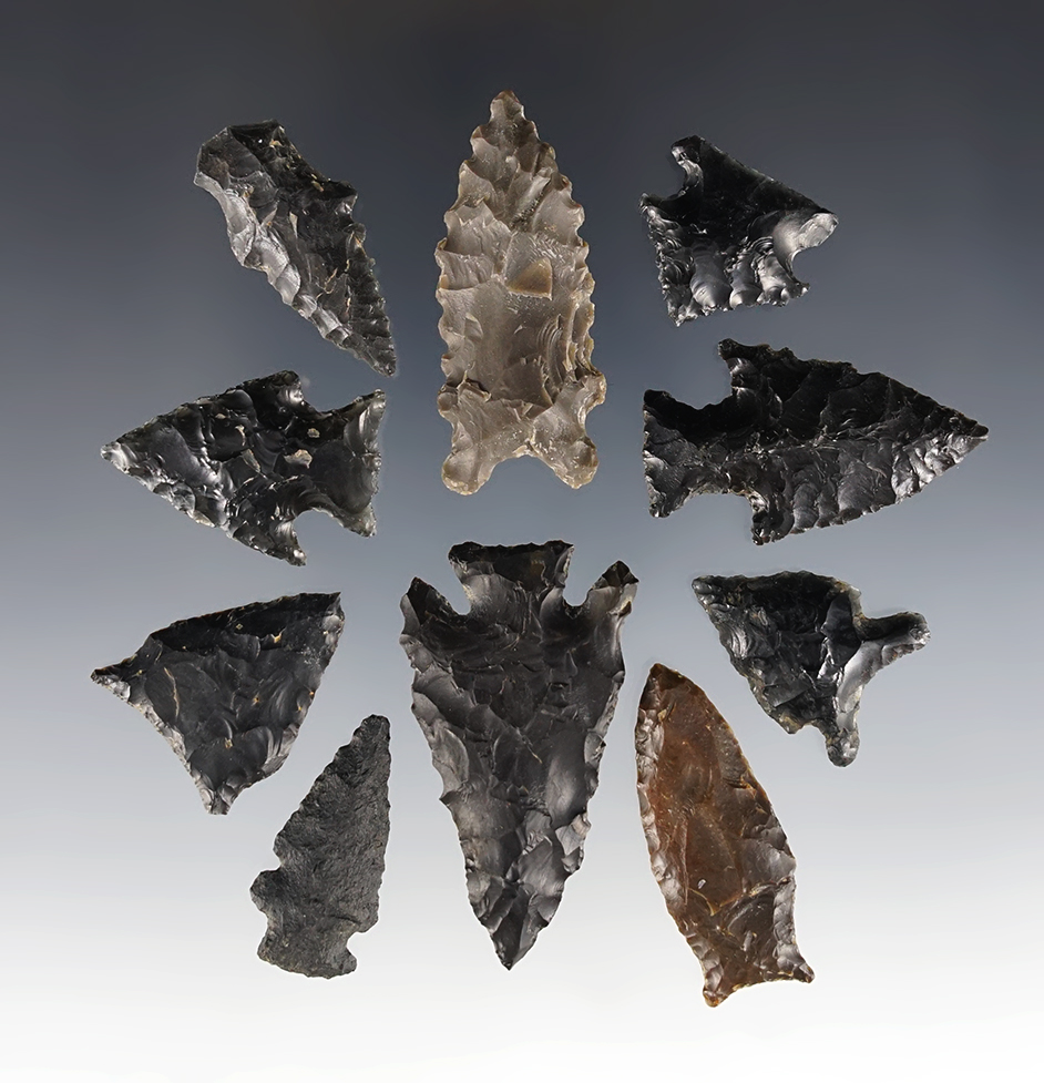 Set of 10 assorted points found in the Western U.S. The largest is 1 7/8".