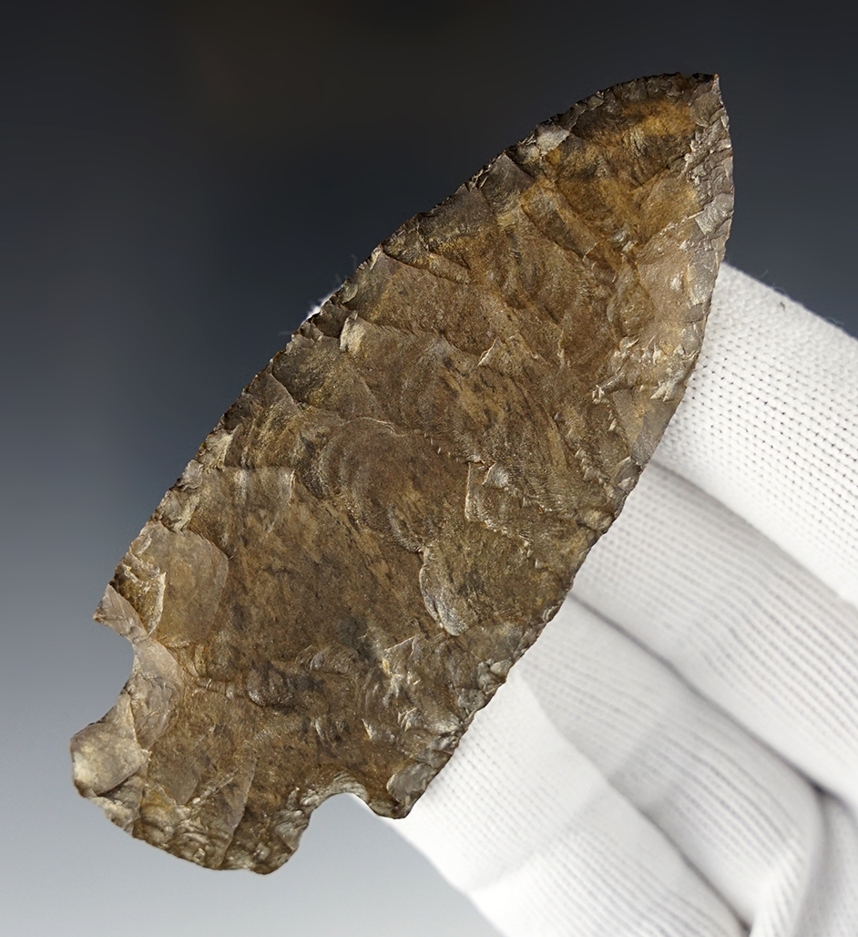 3 13/16" Big Slough - river-stained Dover Chert. Found in Benton Co., Tennessee.  Dickey COA.