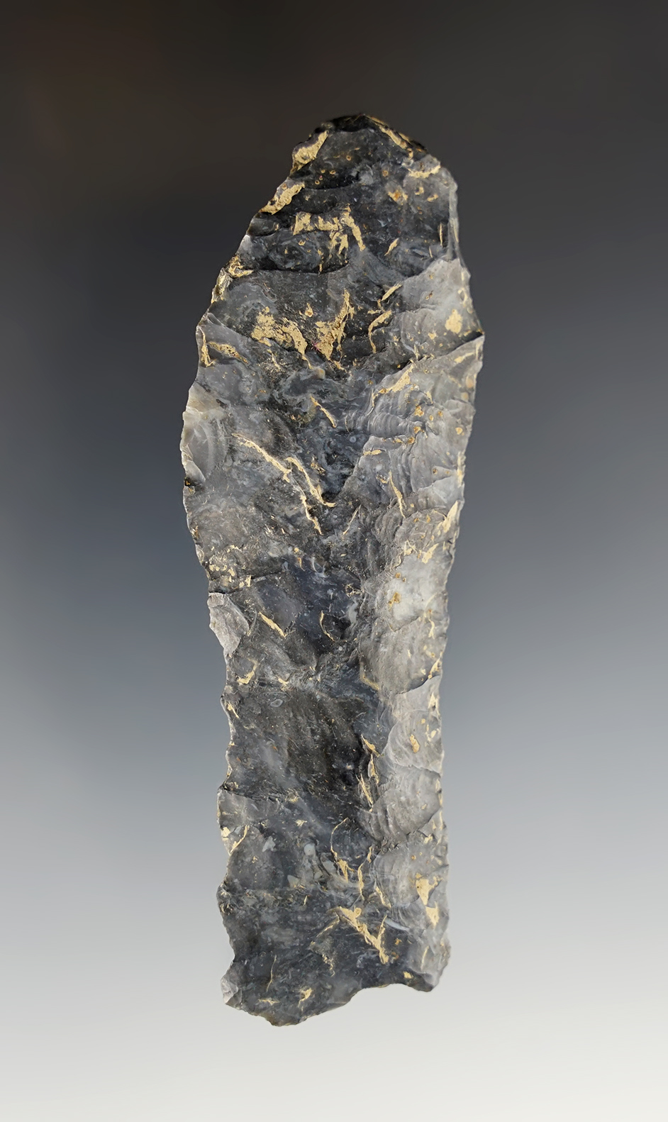 4" Paleo Knife made from patinated Coshocton Flint. Found in Knox Twp., Vinton Co., Ohio.