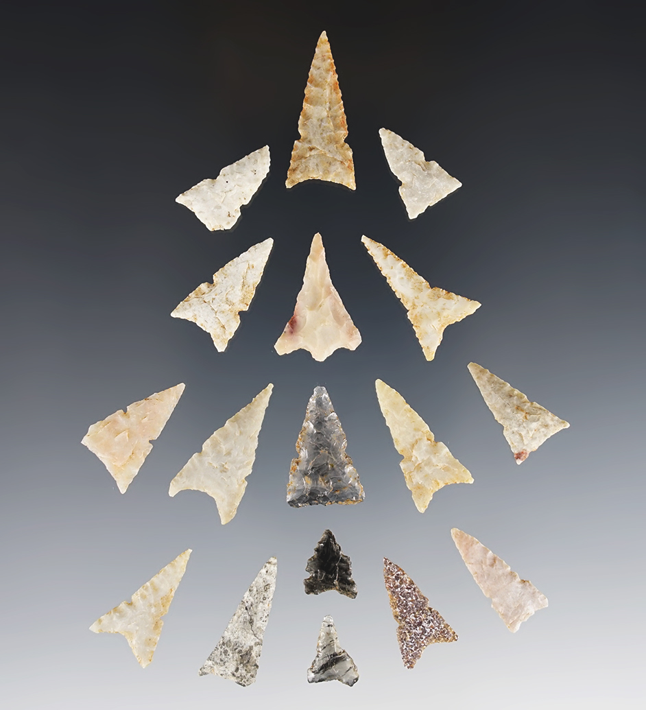 Set of 17 arrow points found near the Verde River in Central Arizona. Comes with a Stermer COA.