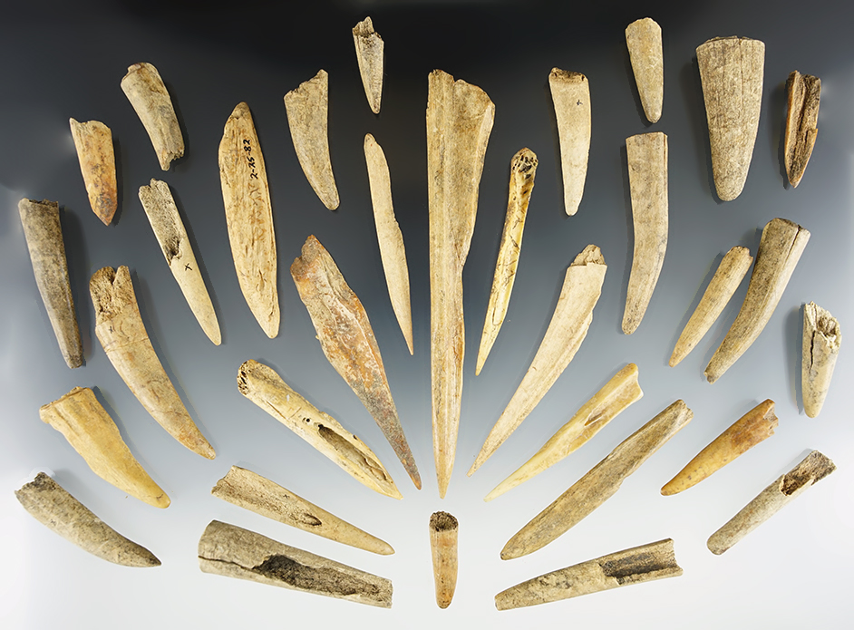 A set of assorted Bone artifacts from various sites in Kentucky and Tennessee.
