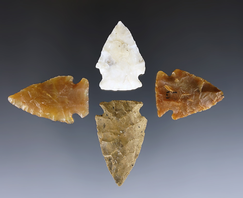 Set of 4 nice Pelican Lakes found in Wyoming. All are Ex. Greg Perino. The largest is 1 3/8".