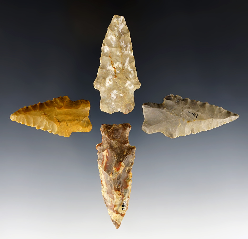 Set of 6 well made Heavy Duty points found by Charlie Long in Kentucky. The largest is 2 3/8".