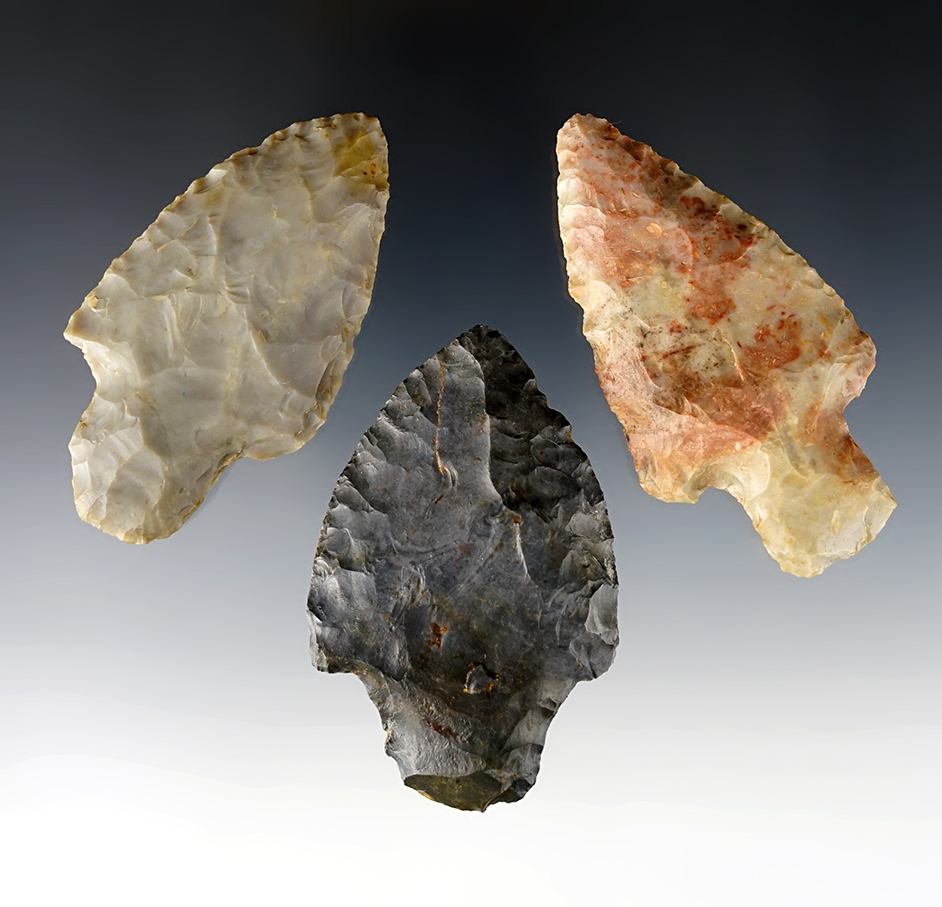 Set of 3 well made Ohio Adena points. The largest is 2 7/8".