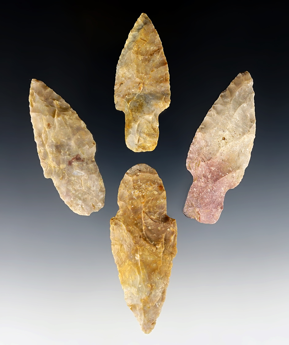 Set of 4 Kentucky Adena points made from Boyle Chert. All are Ex. Charlie Long.