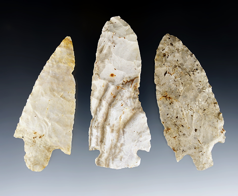 Set of 3 well made points found in Missouri. The largest is 3 13/16".