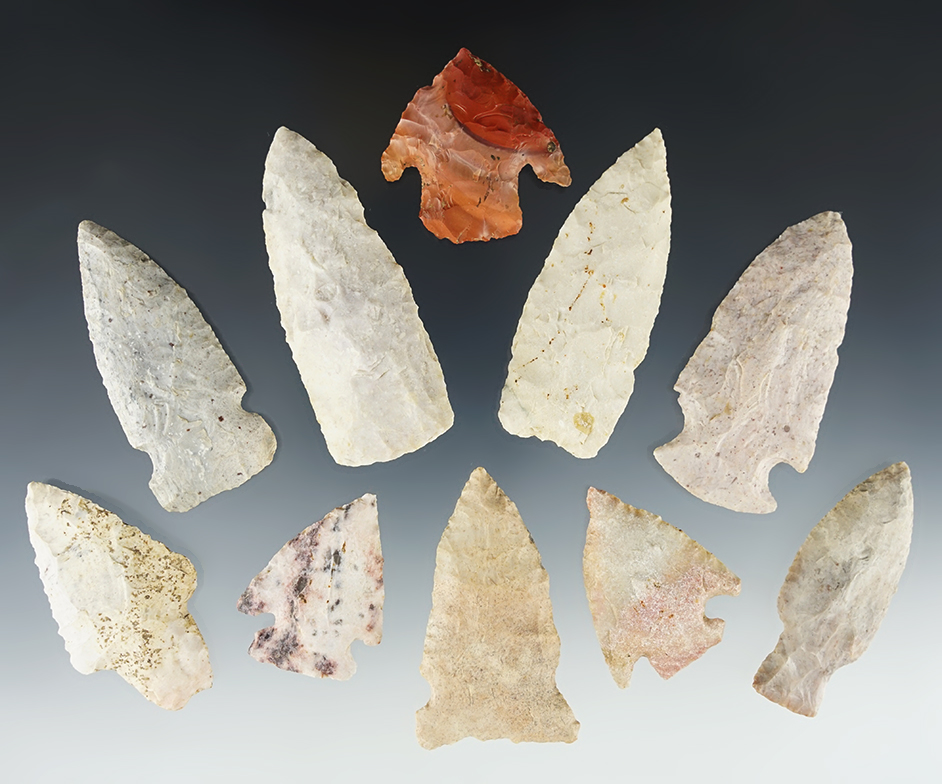 Set of 10 Missouri points in nice condition. The largest is 2 7/8".
