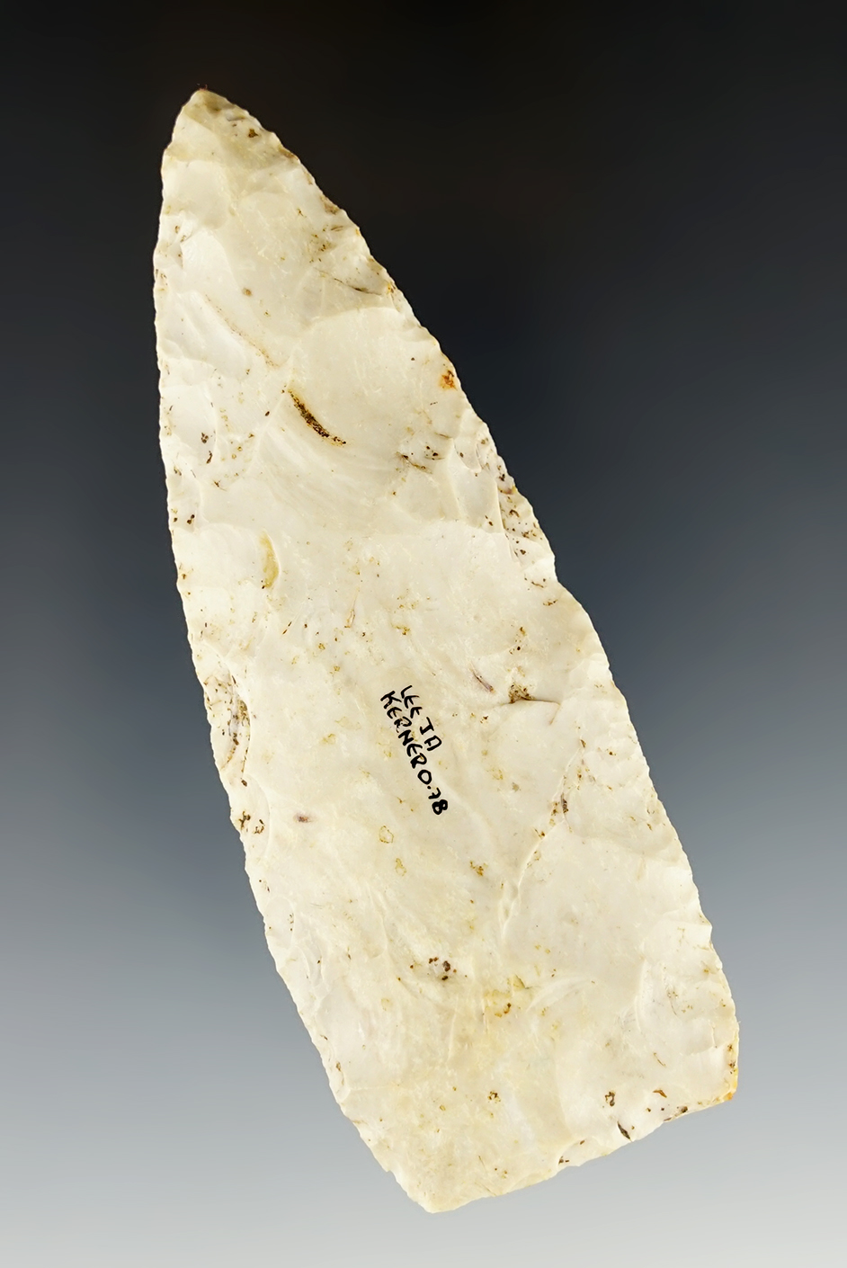 4 3/16" Archaic Knife found in Lee Co., Iowa. Made from Burlington Chert. COA.
