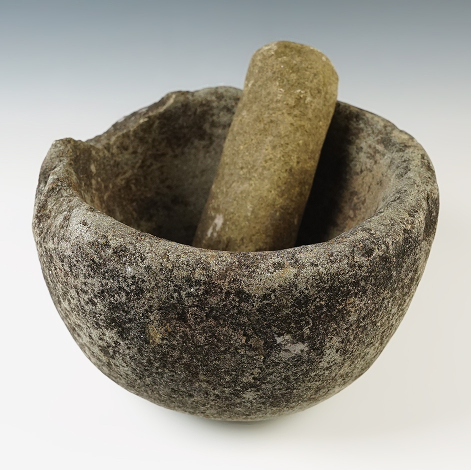 8 1/2" x 5 1/2" Stone Bowl and Pestle found in Wisconsin.