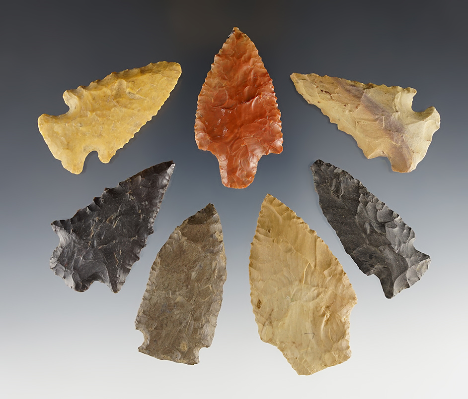 Set of 7 Southern U.S points. Includes two Archaic Bevels, Adena points and more.