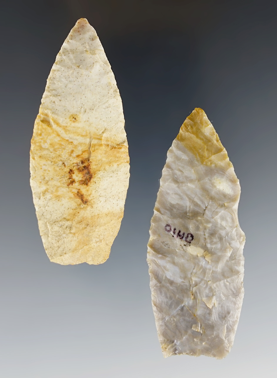 Pair of classic Ohio Paleo Lanceolates. The larger is 2 11/16".