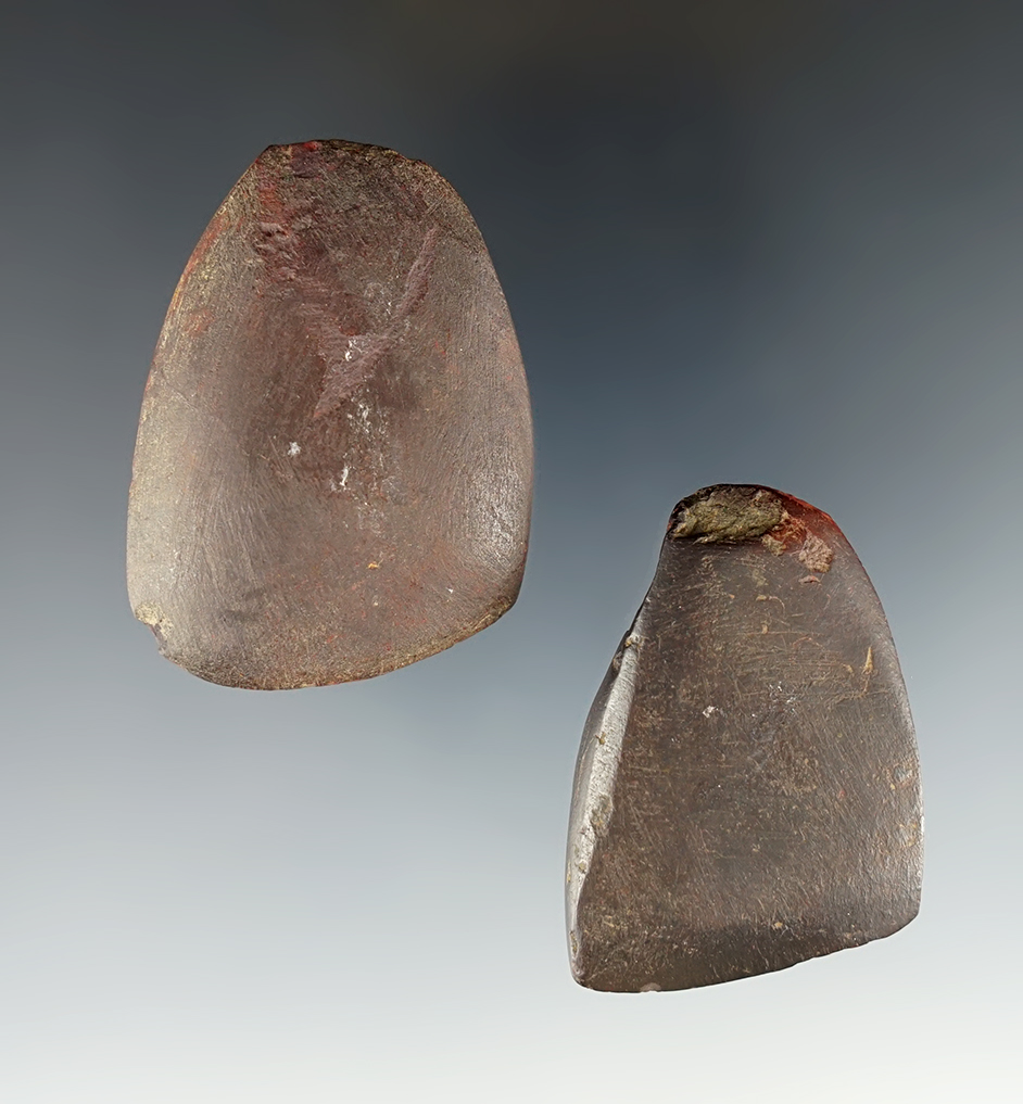Pair of Hematite Celts found in Gallia Co., Ohio. Ex. Garry Mumaw. The largest is 2".