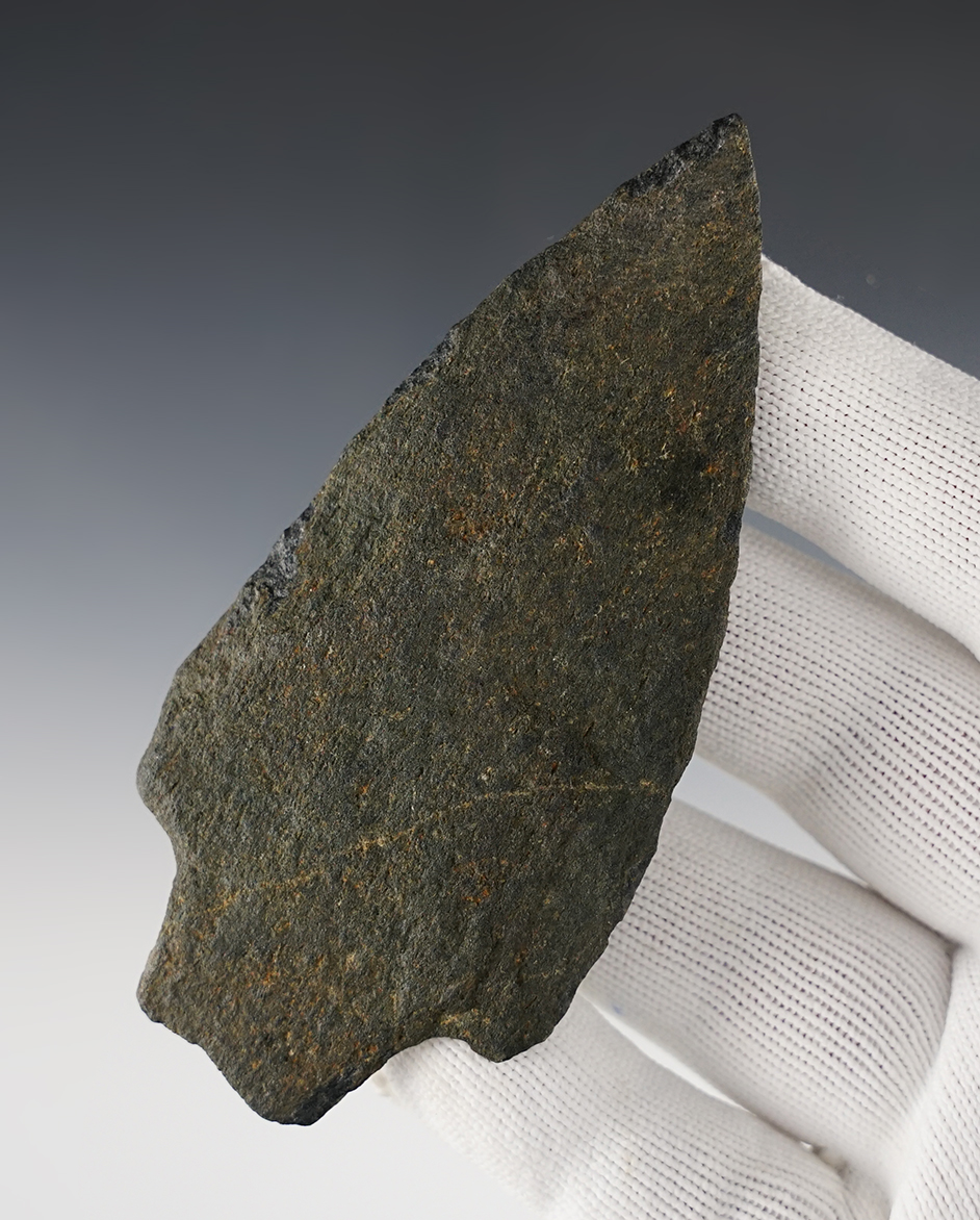 4 1/16" Koens-Crispin made from Argillite. Found in Harford Co., Maryland. COA.