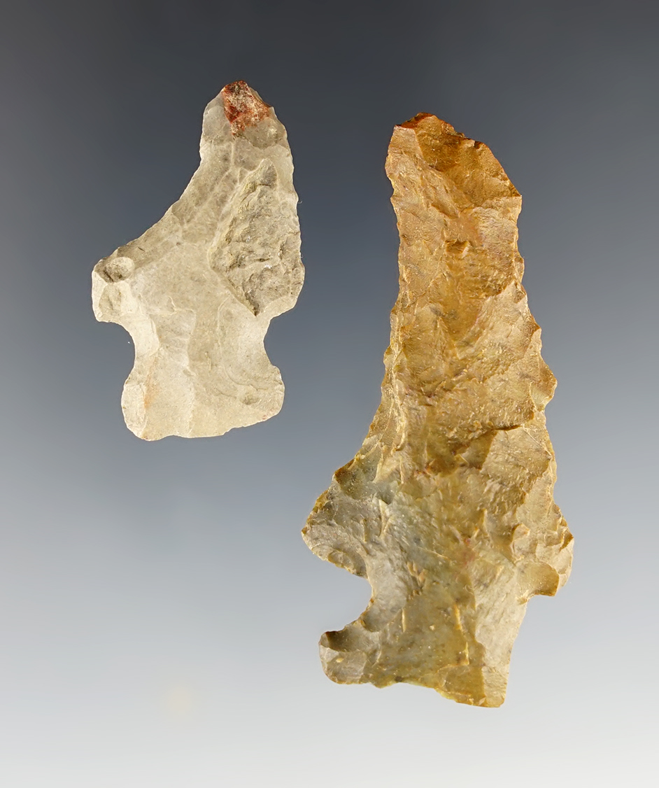 Pair of rare Hafted Shaft Scrapers found in Kentucky. The larger is 2 9/16".
