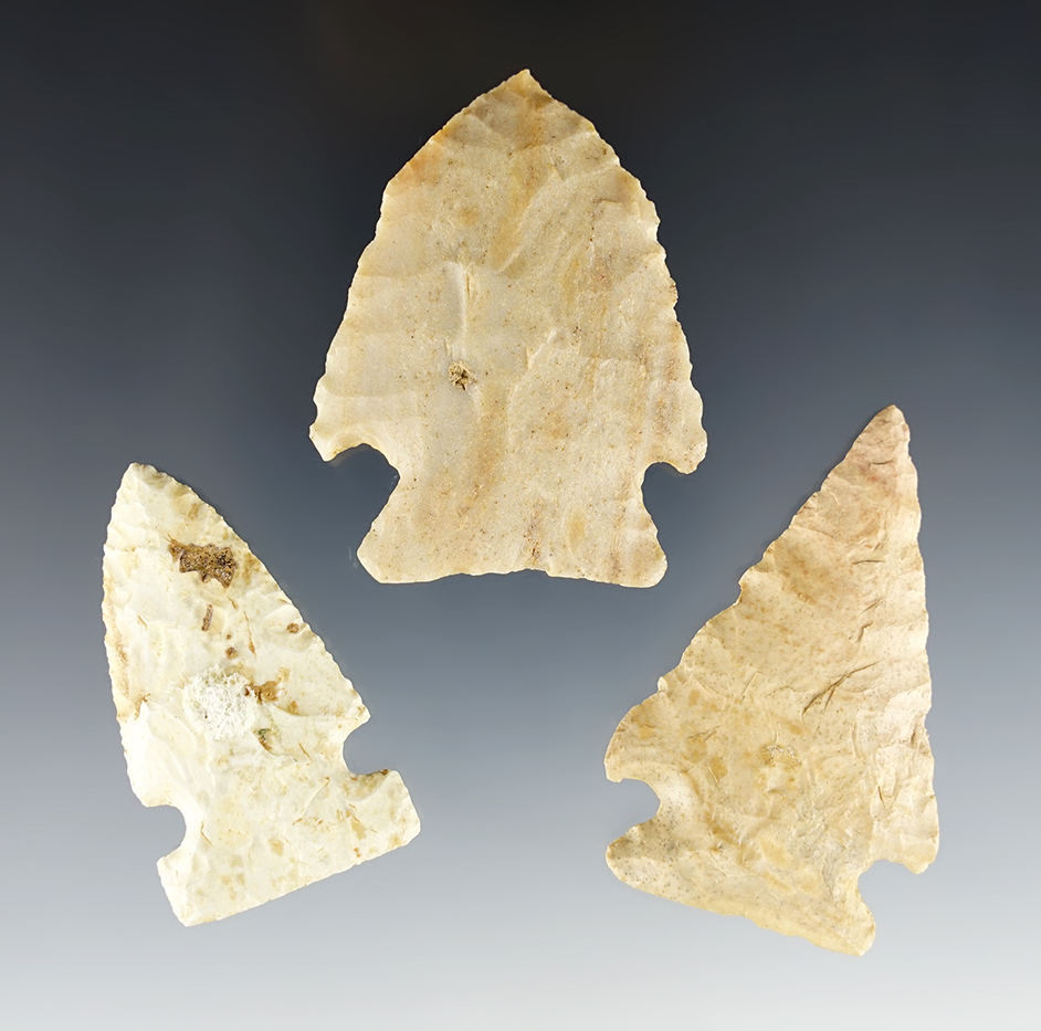 Set of three Illinois points including a 2 5/16" Stilwell. All include Partain COA's.
