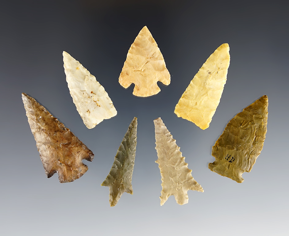 Set of 7 well made Western U.S. points in nice condition. The largest is 1 5/8".