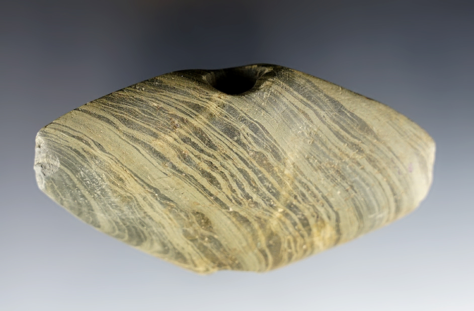 4 1/8" wide Wing Bannerstone made from  Banded Slate. Found in northeast Indiana.