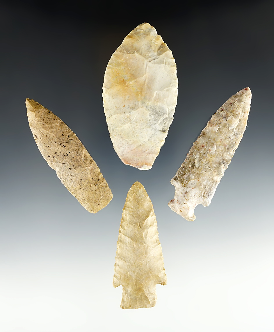 Set of four nice Missouri area points. The largest is 3 1/4".