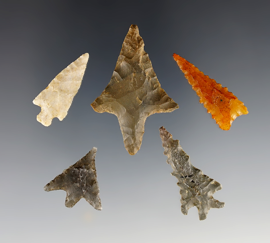 Set of 5 nice Arizona area points. The largest is 1 3/4".