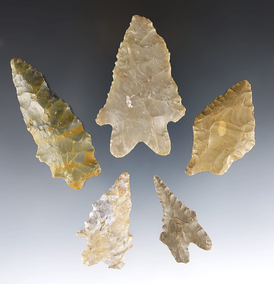 Set of 5 Kentucky Bifurcates. Includes a rare Drill Form Bifurcate. The largest is 2 11/16".