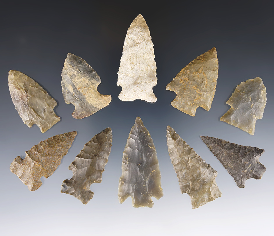 Set of 10 assorted Tennessee/Kentucky  points in good condition. The largest is 2 1/8".