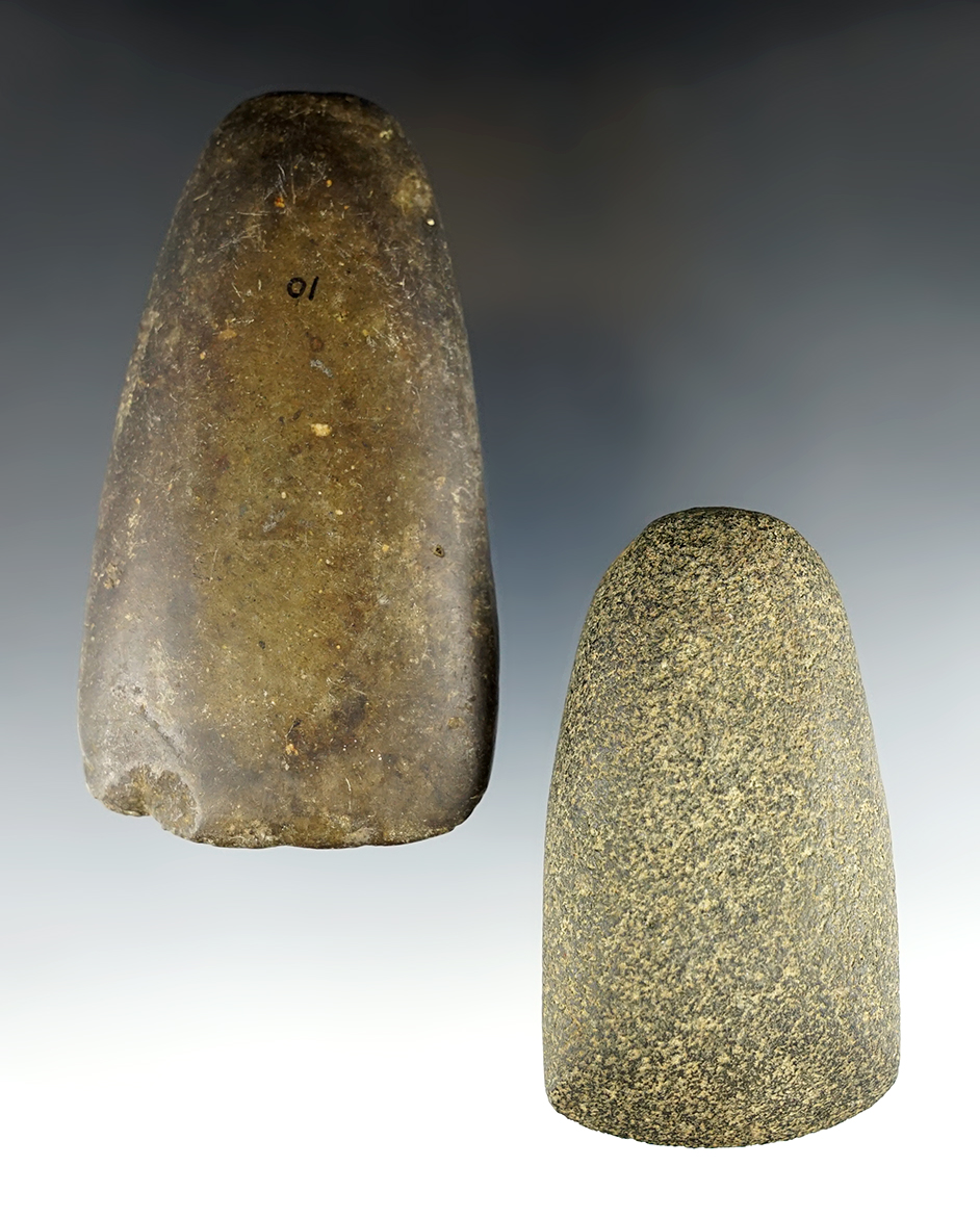 Pair of Hardstone artifacts - 4 1/4" Celt from Licking Co., Ohio & a 3 3/8" Ohio Adze.