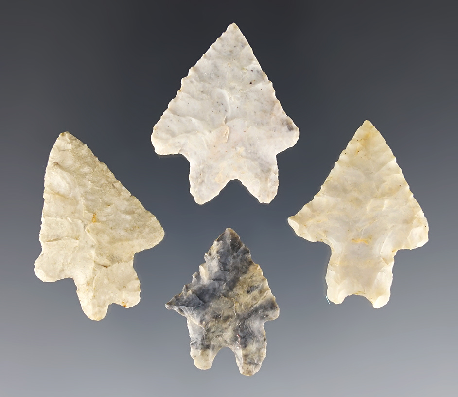 Set of four well made Lake Erie Bifurcates found in Ohio. Ex. Keith Ray collection.