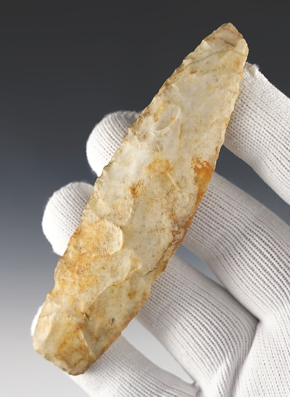 4 3/16" Sedalia made from Burlington Chert. Found in Houston Co., Minnesota. COA.