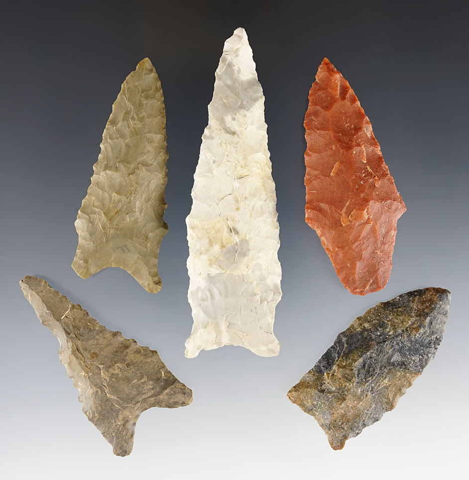 Set of 5 Arkansas/Missouri points in nice condition. The largest is 3 9/16".
