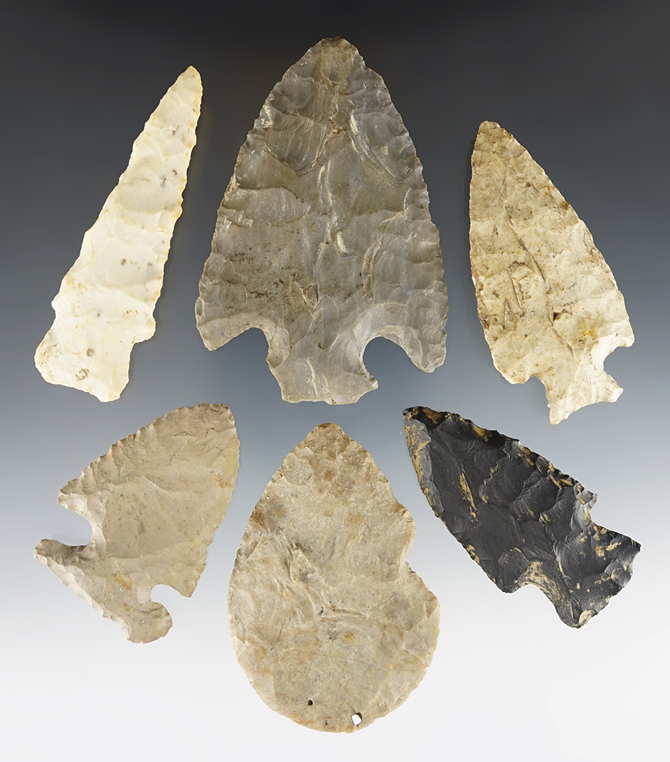 Set of 6 Ohio points in good condition. Nice variety of types. The largest is 3 7/16".
