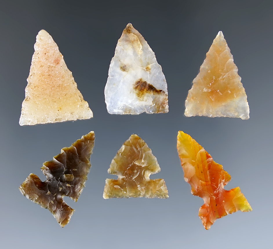 Set of 6 assorted High Plains points in nice condition. The largest is 1".