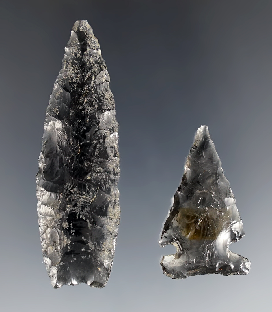 Pair of nice Obsidian points from Malheur Co., Oregon and Washington Co., Idaho. COA.