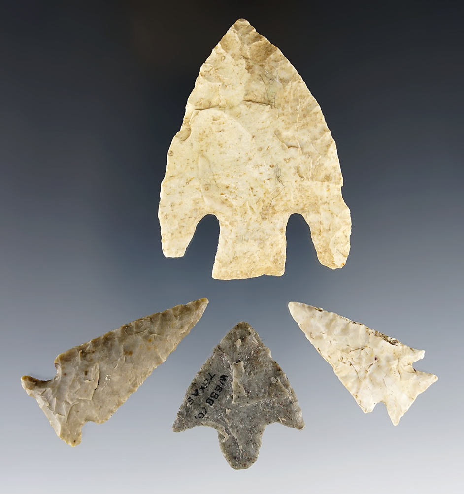 Set of four Texas/Oklahoma area points in good condition. The largest is 2 1/2".