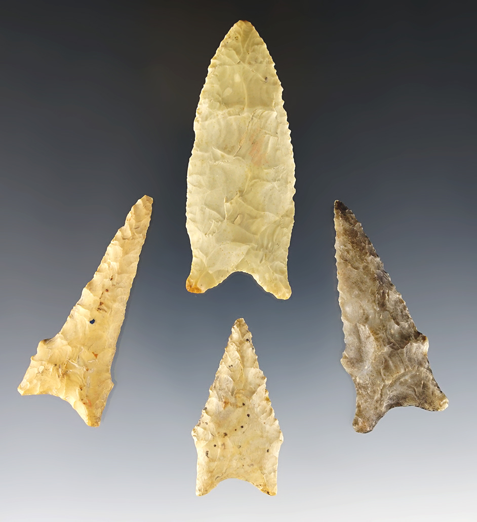 Set of four well made Arkansas Dalton points. The largest is 2 3/4".
