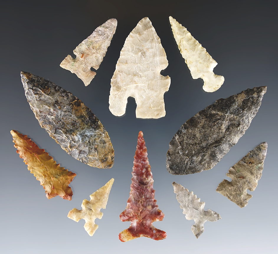 Set of 10 nice Texas/Arkansas area points. Some colorful and well made examples!