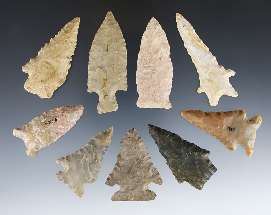 Set of 9 assorted Kentucky points. Some very nice examples in this group.