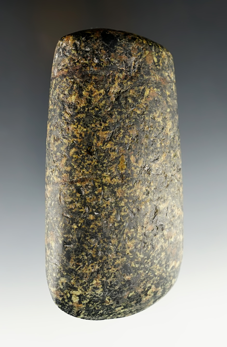 4 5/8" highly polished Hardstone Celt with a nice bit. Found in Meigs Co., Ohio.