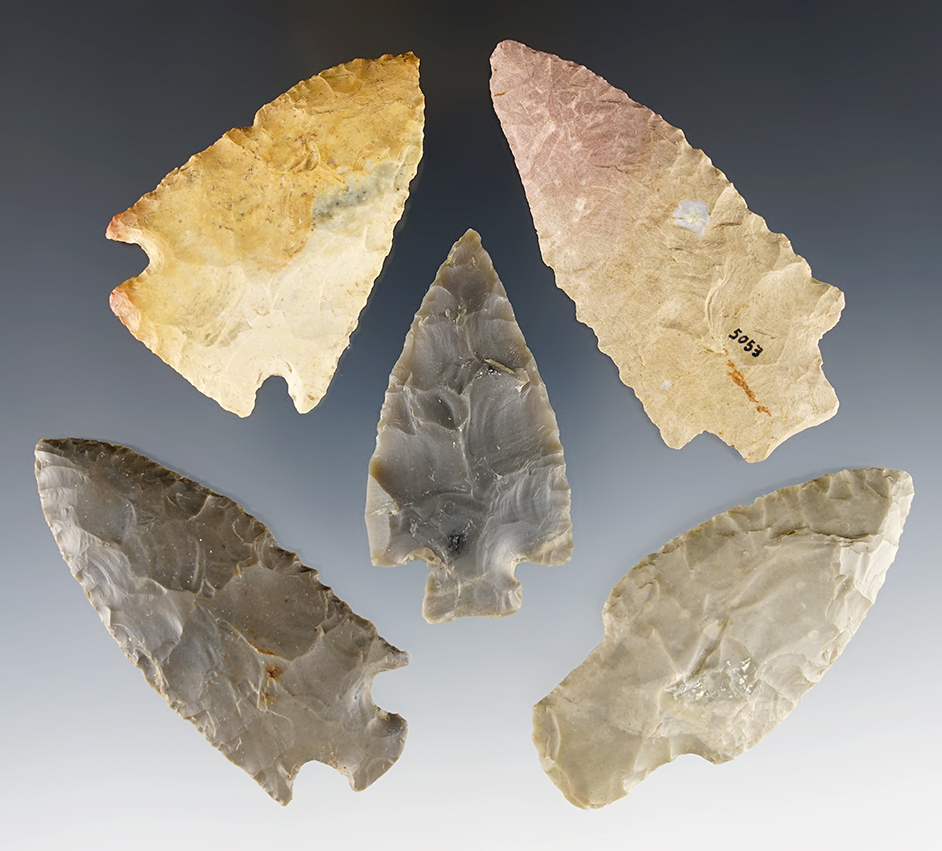 Set of 5 finely made Kentucky points. The largest is 3 1/16".