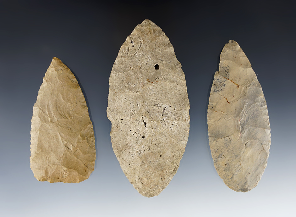 Set of three nice Blades found in Davidson Co., Tennessee. The largest is 4 5/8".