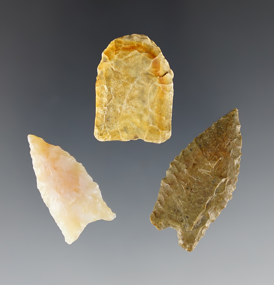 Set of three Wyoming/Colorado area Dart Points, including a Fluted Paleo.