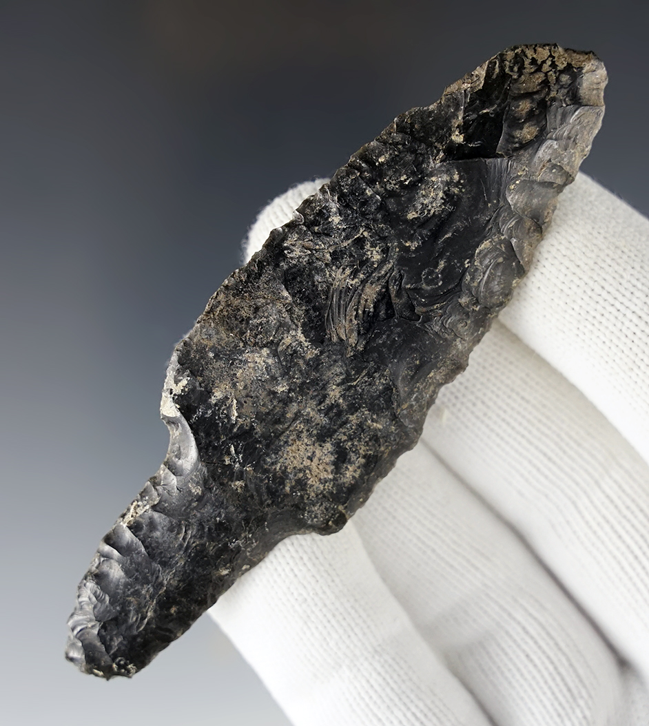 3 15/16" Obsidian Parman found by Dave Hummell in Humboldt Co., Nevada.