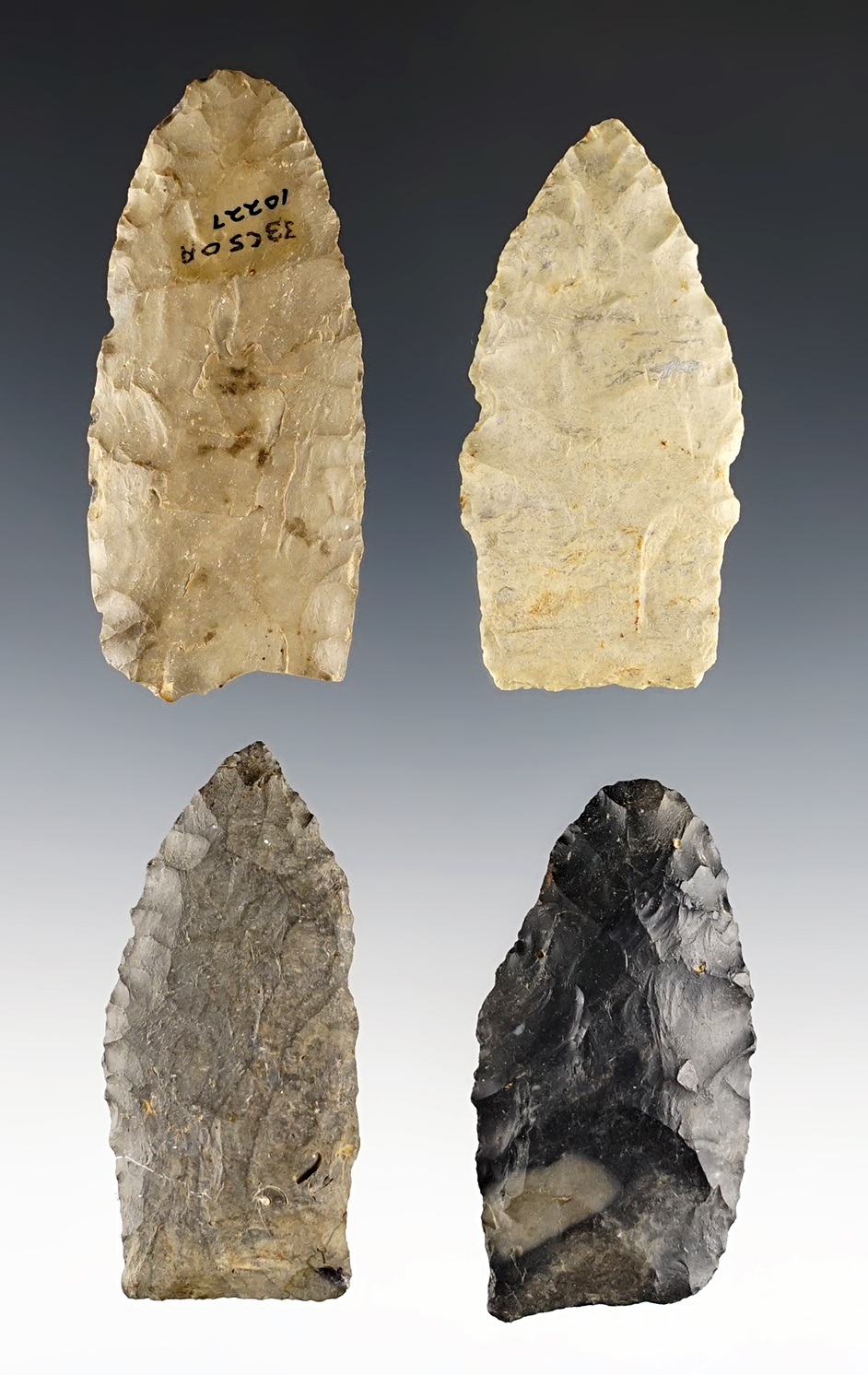 Set of four Ohio Paleo points in good condition. The largest is 2 7/16".