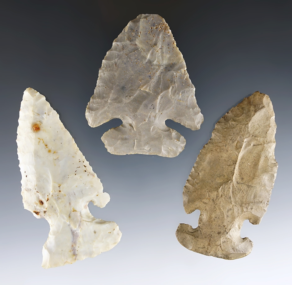 Set of three Ohio Thebes points in good condition. The largest is 3 3/16".