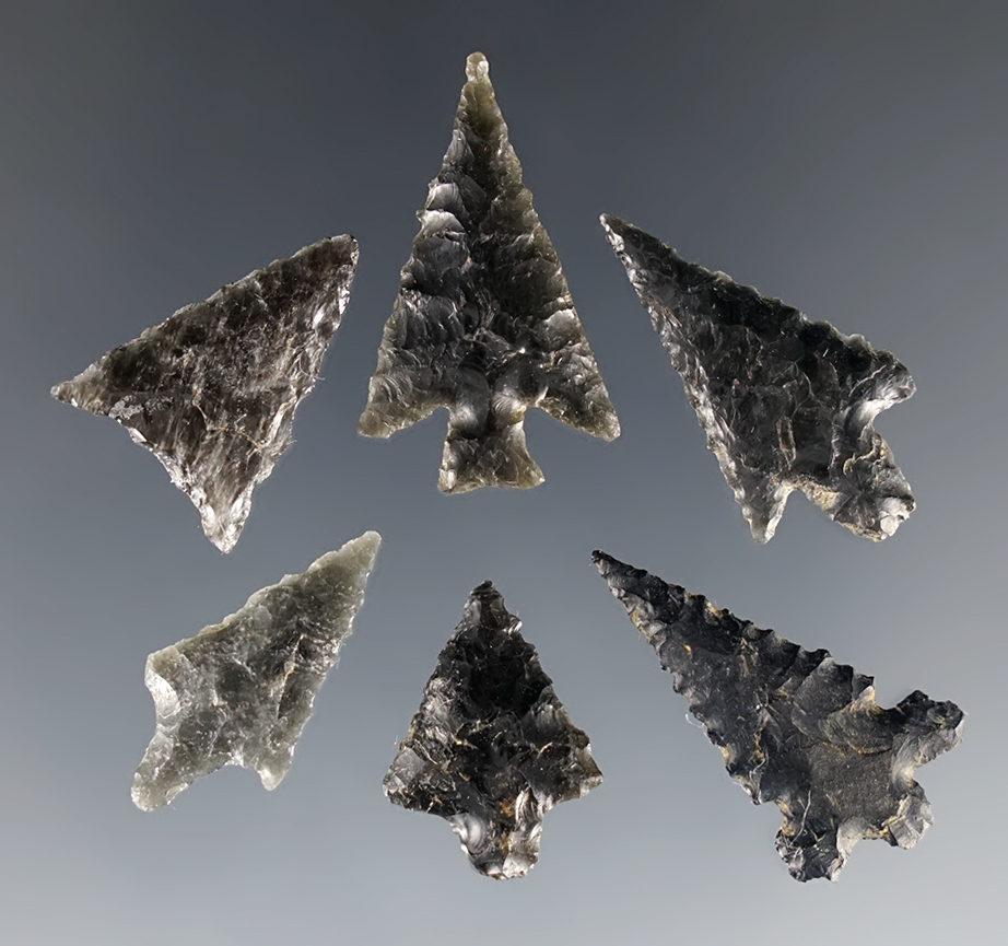 Set of 6 Arrow Points found in Clackamas Co., Oregon. The largest is 1 1/16".