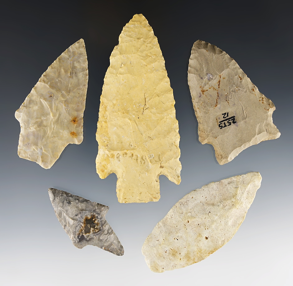 Set of 5 Missouri area points in good condition. The largest is 3 7/8".